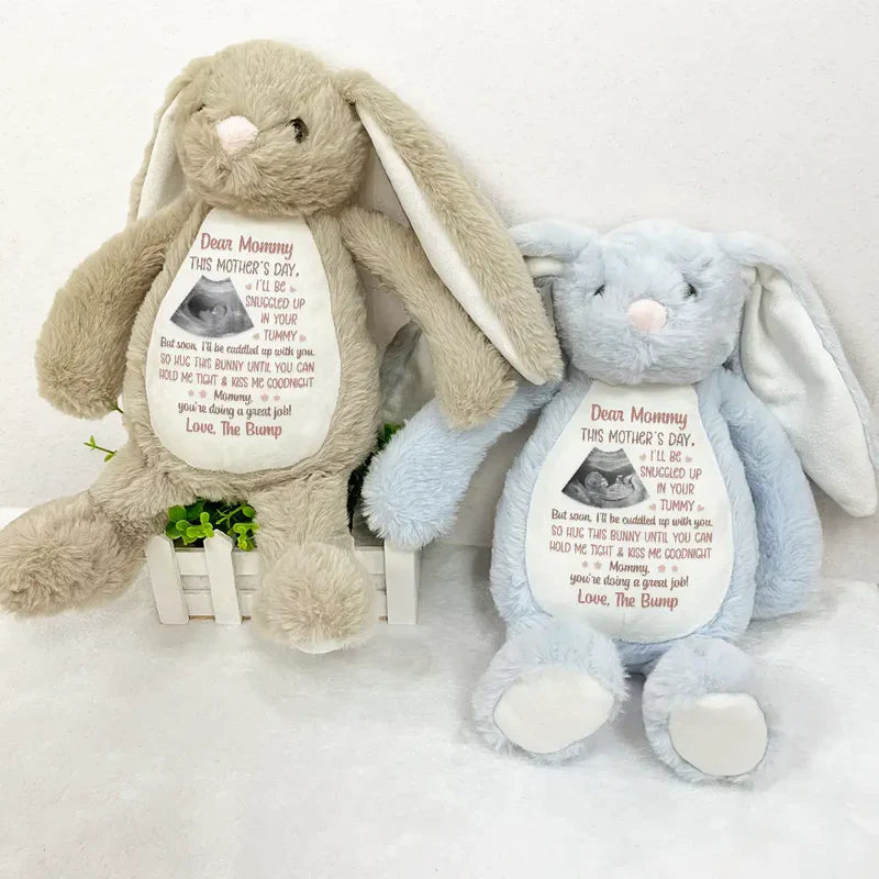Personalized Plush Bunny with Custom Ultrasound Style Print, Mother's Day Nursery Keepsake, Unique Gift for Mom