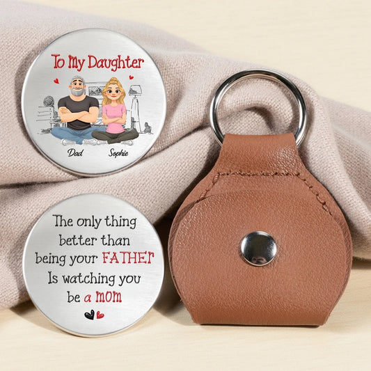 Personalized Pocket Hug for Daughter, Dad and Daughter Illustration Keepsake, Unique Gift for New Mom