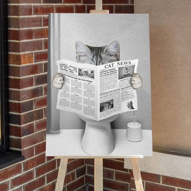 Custom Photo Dog Cat Read Newspaper In Toilet Poster or Canvas