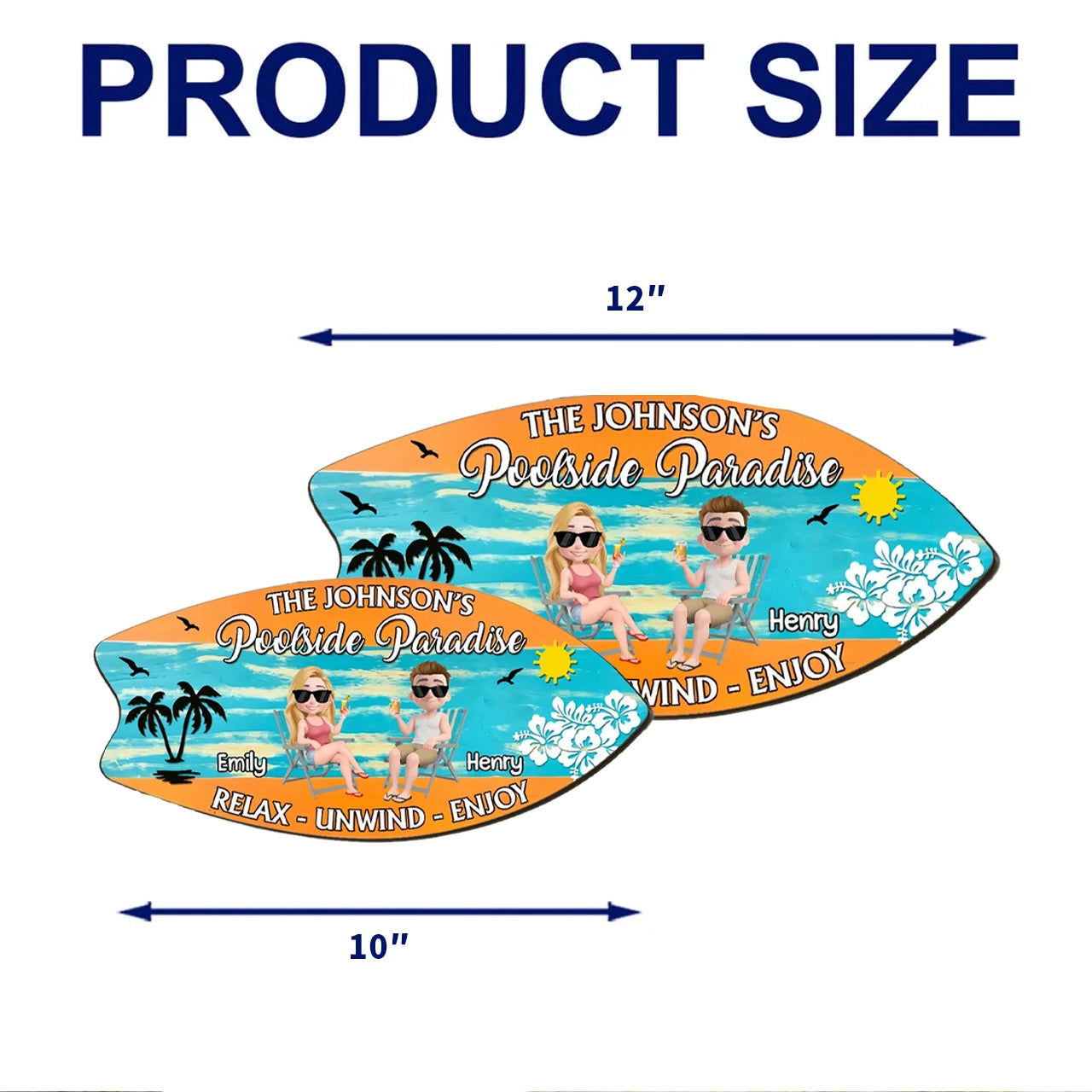 Poolside Paradise Wooden Sign, Personalized Sunny Beach Couple Illustration, Relax Unwind Enjoy, Creative Gift