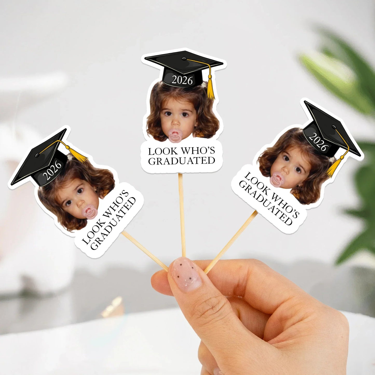 Custom Look Who's Graduated Cupcake Toppers with Photo, Graduation Party Treat Decor, Cute Unique Gift