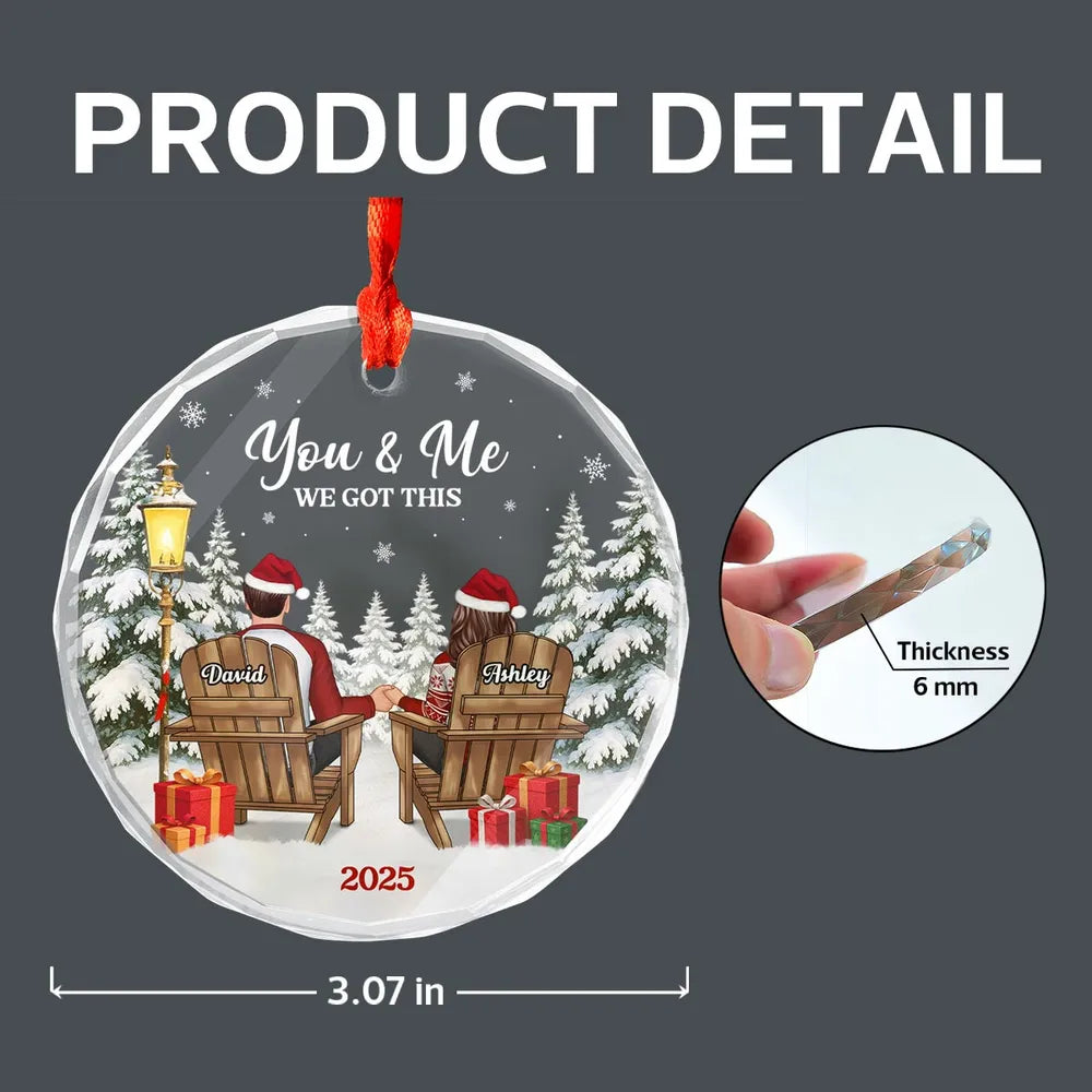 Crystal Ornament - Couple in Snowy Winter Landscape, 'You & Me' - Cozy Christmas Tree Decor, Unique Gift for Couples