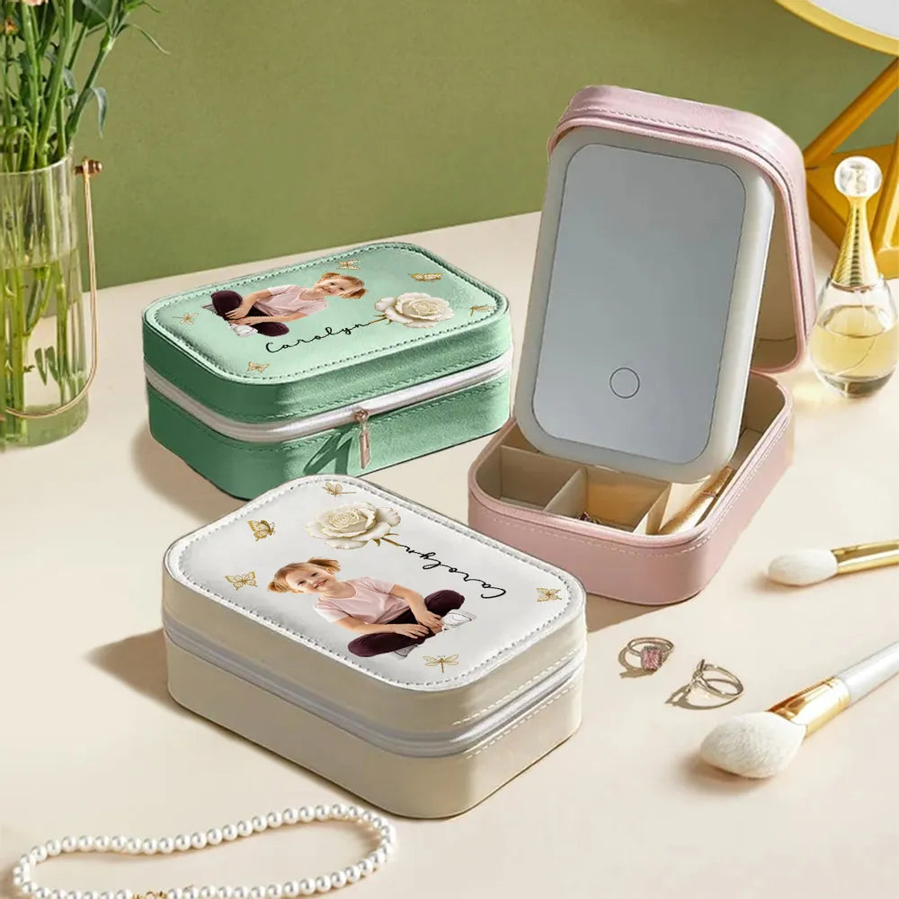 Blooming Soul with Photo – Personalized LED Mirror Jewelry Box in Multiple Colors – A Thoughtful Gift for Women