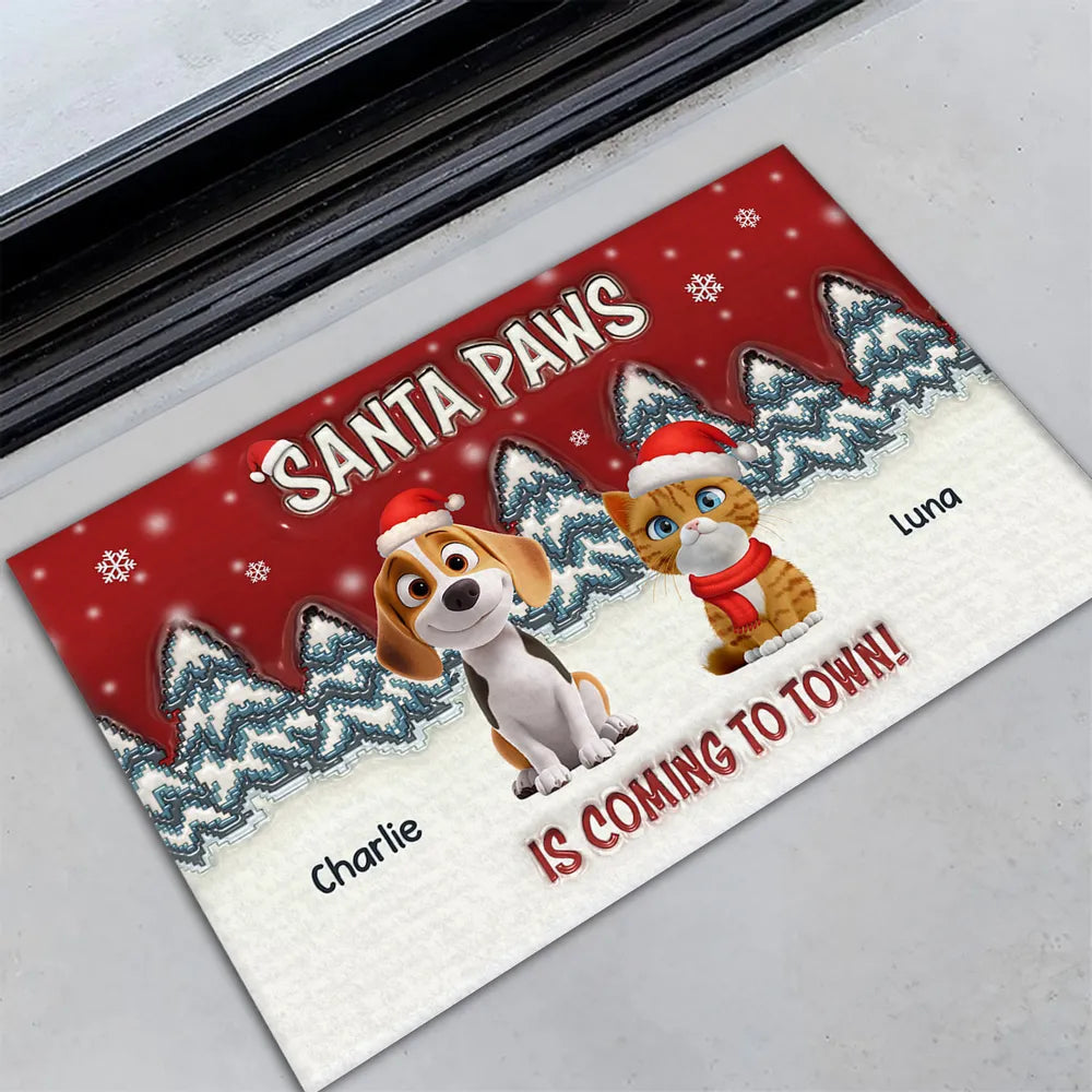 Personalized Santa Paws Standard Doormat with Custom Pets, Festive Entryway Decor & Unique Christmas Gift for Pet Lovers