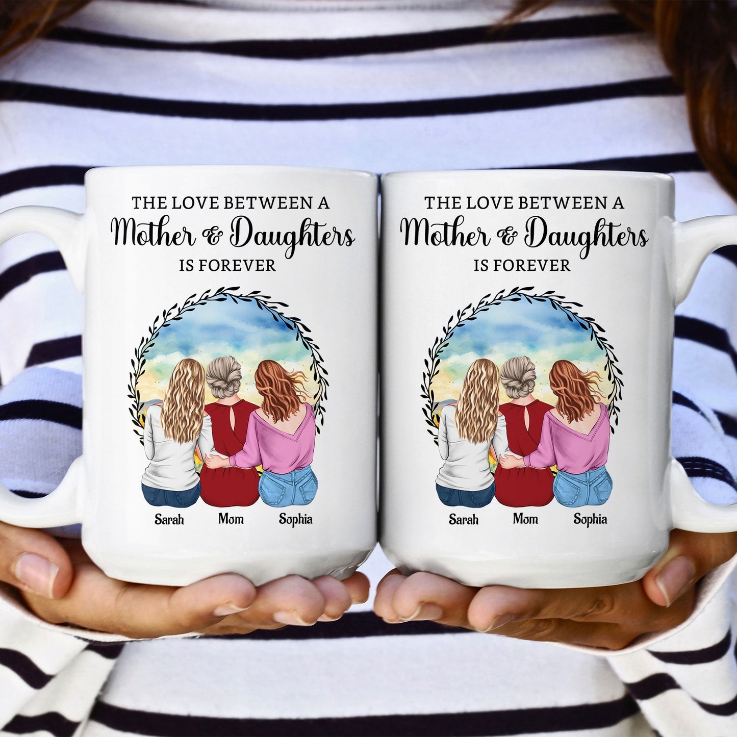 “The Love Between a Mother & Daughters” Birth Moon Ceramic Mug, Personalized Gift for Mom or Daughter