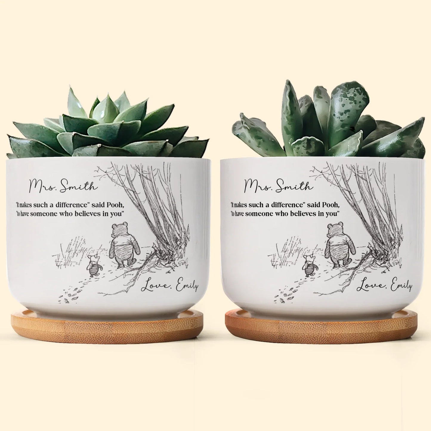 Personalized Ceramic Planter with Tray for Teacher Appreciation, Succulent Display, Unique Thank You Gift