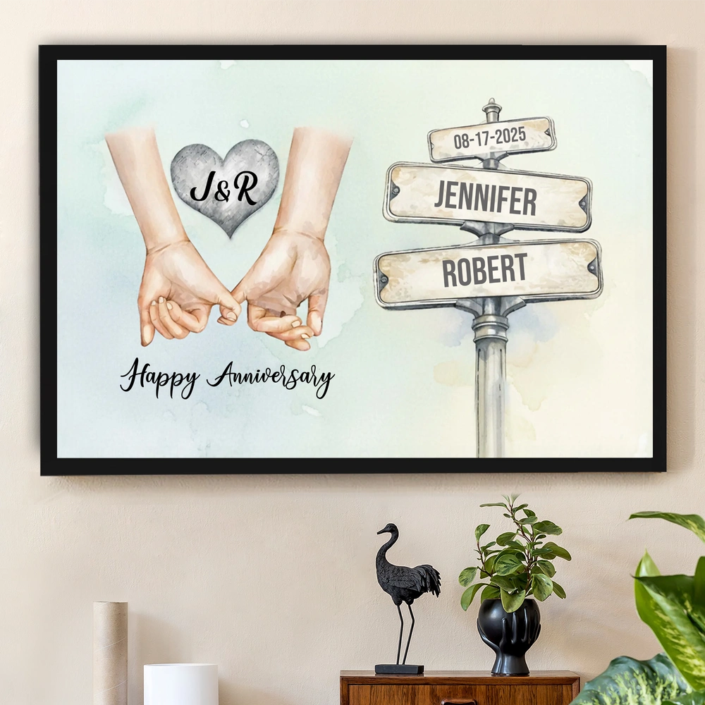 Personalized Anniversary Poster with Holding Hands Illustration, Custom Couple Wall Art, Unique Romantic Gift