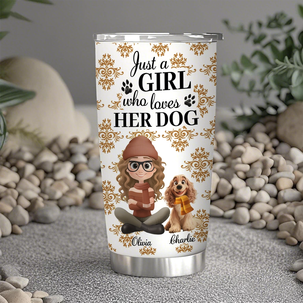 Personalized Insulated Travel Tumbler for Dog Lovers – Custom Girl & Pup Autumn Design, Keeps Drinks Hot or Cold, Unique Gift for Her