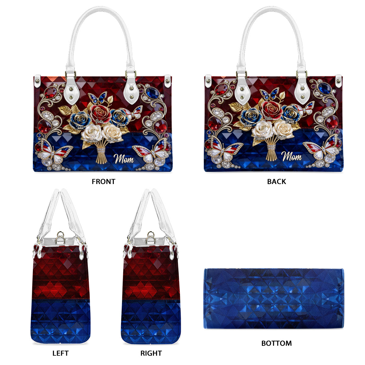 Grandma/Mom's Beautiful Rose Bouquet - Personalized Grandma Leather Handbag