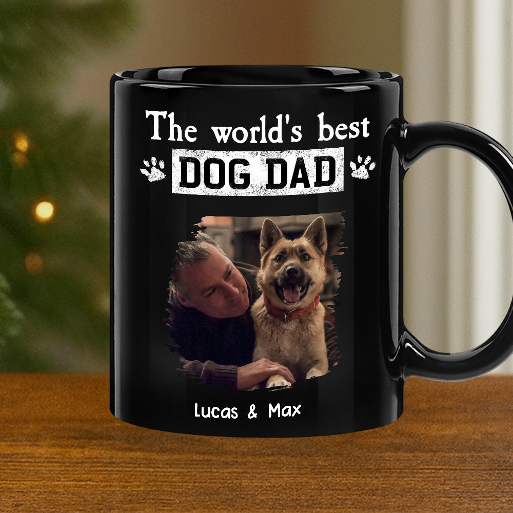 World's Best Dog Dad Mug - Custom Full Color Photo, outdoor lick moment, cozy coffee joy, unique gift for Dad