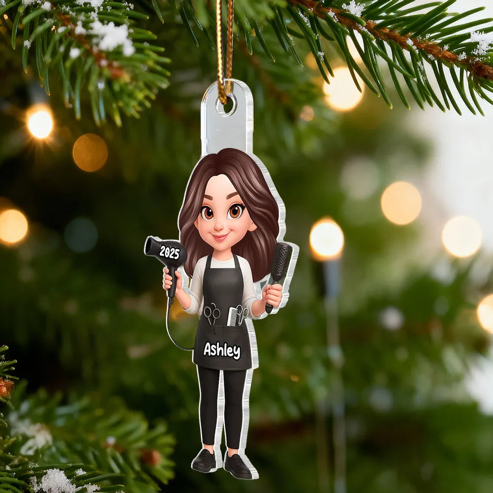 Personalized Acrylic Ornament for Hairdressers – Custom Hair Stylist Couple Design, Festive Decor & Unique Christmas Gift