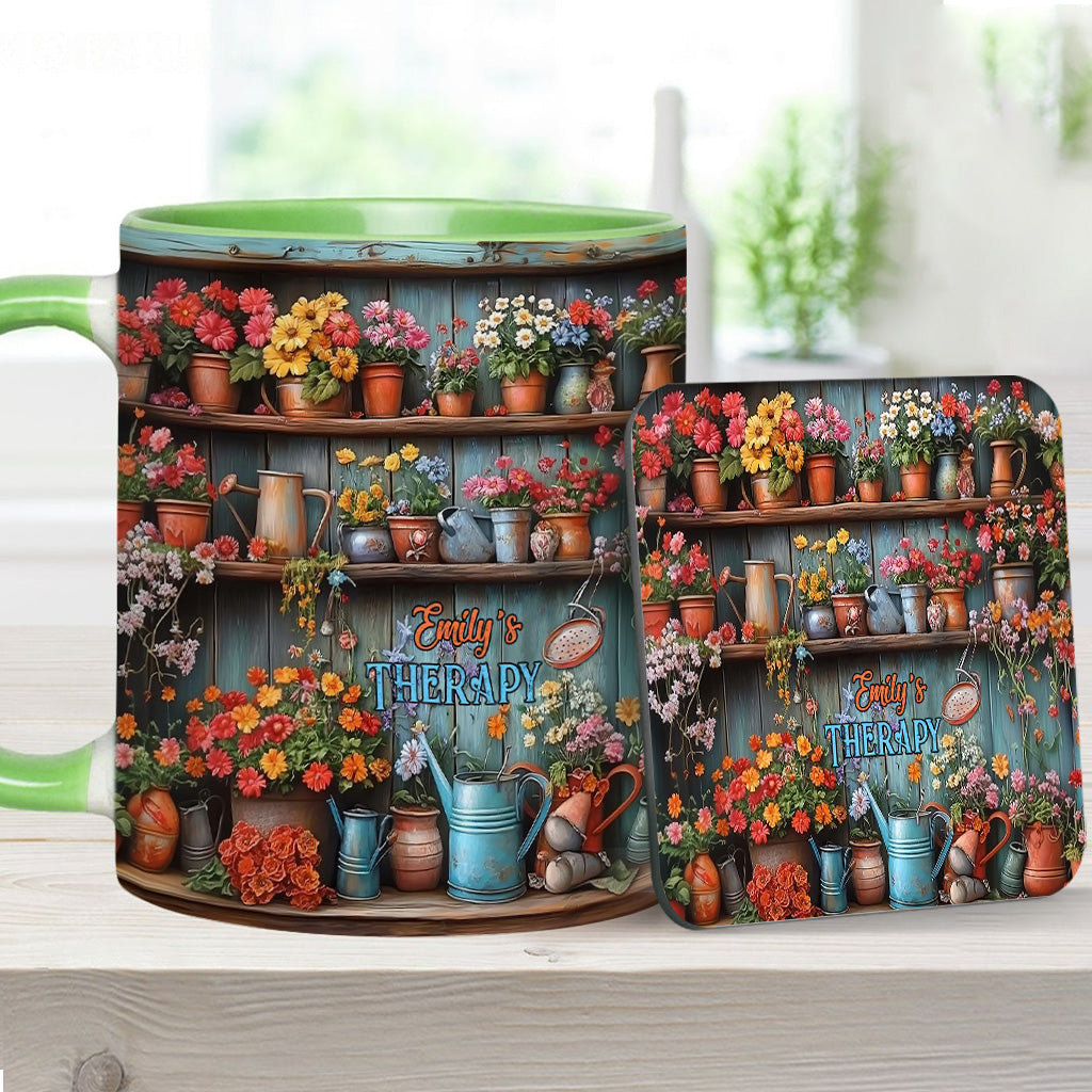 Gardening Is My Therapy - Personalized Gardening Accent Mug