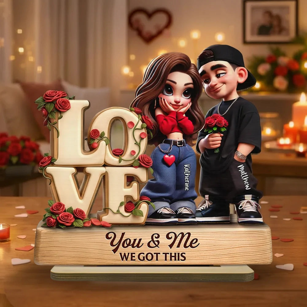 You & Me We Got This 2-Layer Wooden Plaque, Personalized Romantic Couple Decor for Bedroom or Living Room, Unique Gift