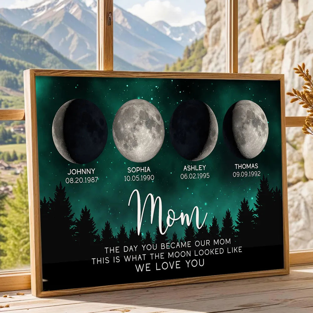 Personalized Moon Phase Mom Poster, Custom Night Sky Wall Art, The Day You Became Our Mom Unique Gift for Mom