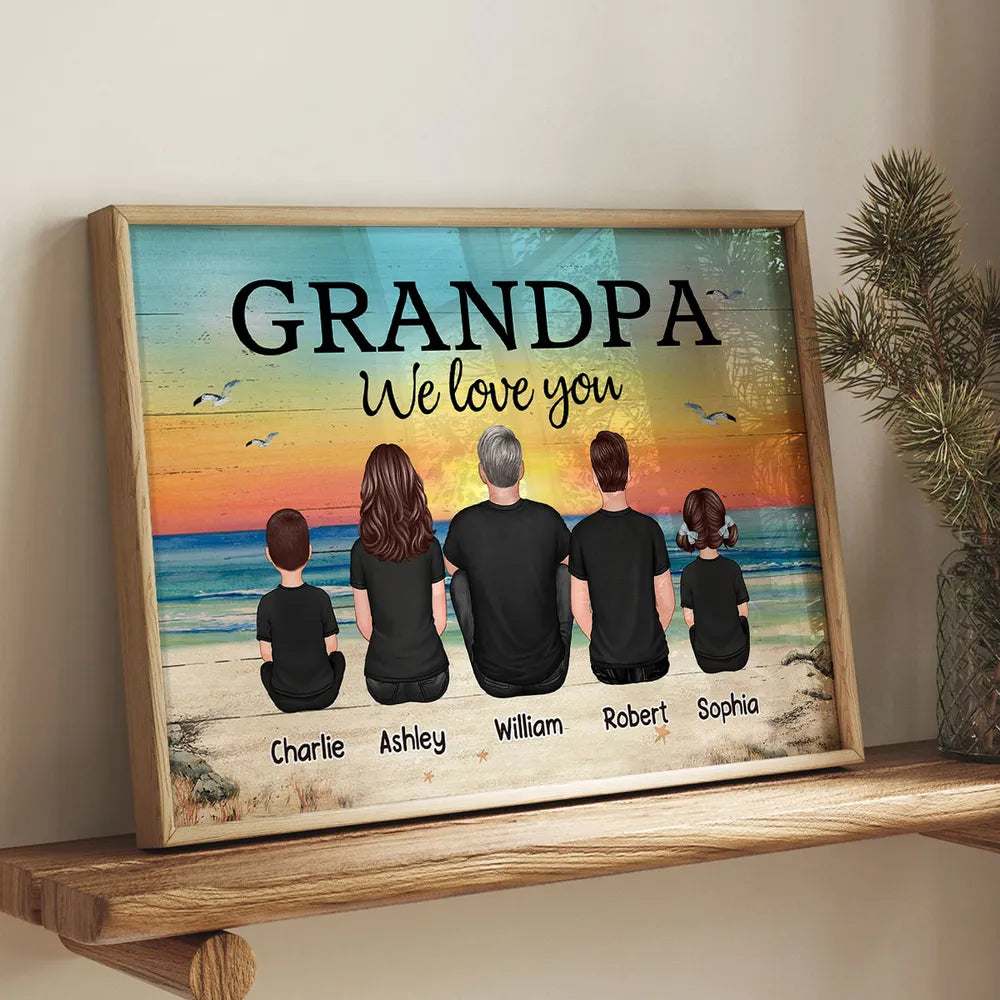 Poster Personalized Grandpa Beach Scene Family Art, You Are Our World, Vintage Style, Unique Gift from Grandkids