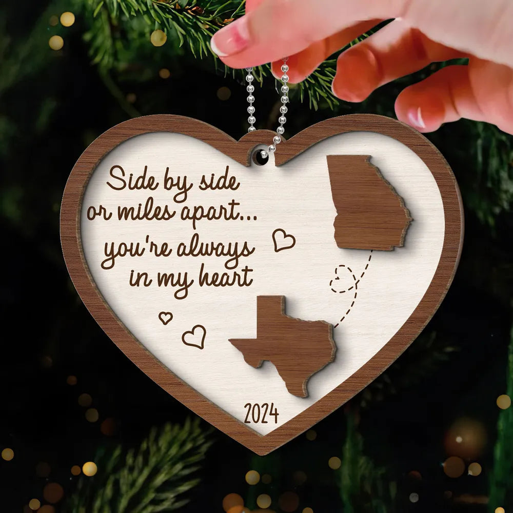 Heart-Shaped Wooden Ornament, Long-Distance Connection Keepsake for Christmas Tree, Warm and Meaningful Gift of Togetherness