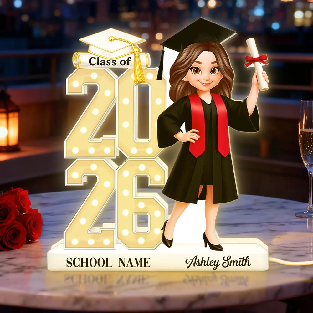 Personalized Graduation Acrylic Light Box with Class Year Cartoon Grad, Warm Glow Bedroom Decor, Unique Gift for Graduates