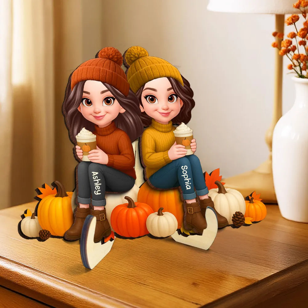 Wooden Plaque with Autumn Pumpkin Best Friends Design, Cozy Home Décor, Perfect Gift for Friendship