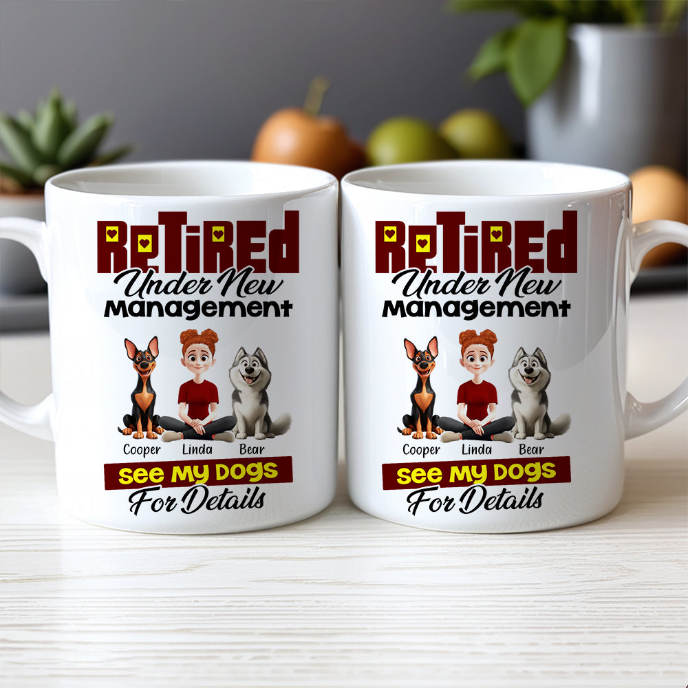 Custom Dog Lover Mug - Retirement-Themed Personalized Cup Featuring Pets and Owner, Funny Gift for Dog Moms & Dads