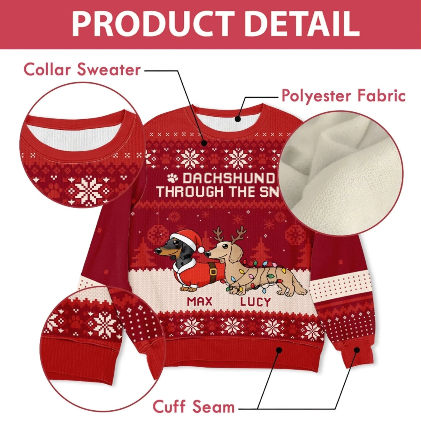 Personalized Printed Sweatshirt for Dachshund Lovers, Funny Christmas Ugly Sweater, Unique Holiday Gift