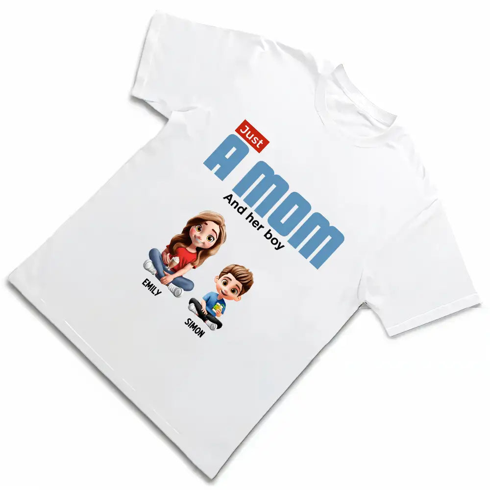 Custom Just a Mom and Her Kids – Cute Sitting Pose – Tee, Sweatshirt, Hoodie – Mother's Day & Birthday Gift