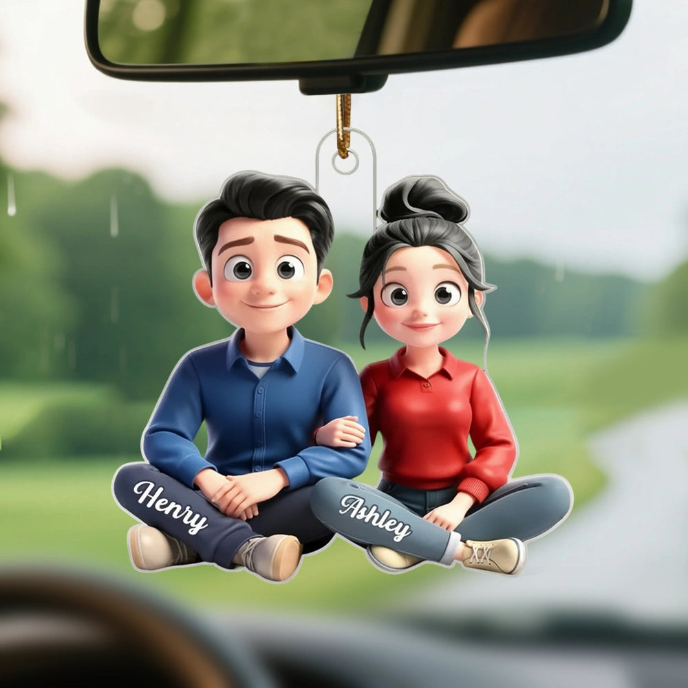 Personalized Acrylic Ornament Cartoon Couple Sitting Together, Cute Unique Gift for Him or Her