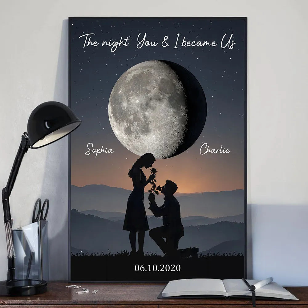 Personalized Poster The Night You & I Became Us Moonlit Proposal Silhouette Wall Art, Unique Romantic Gift for Couple