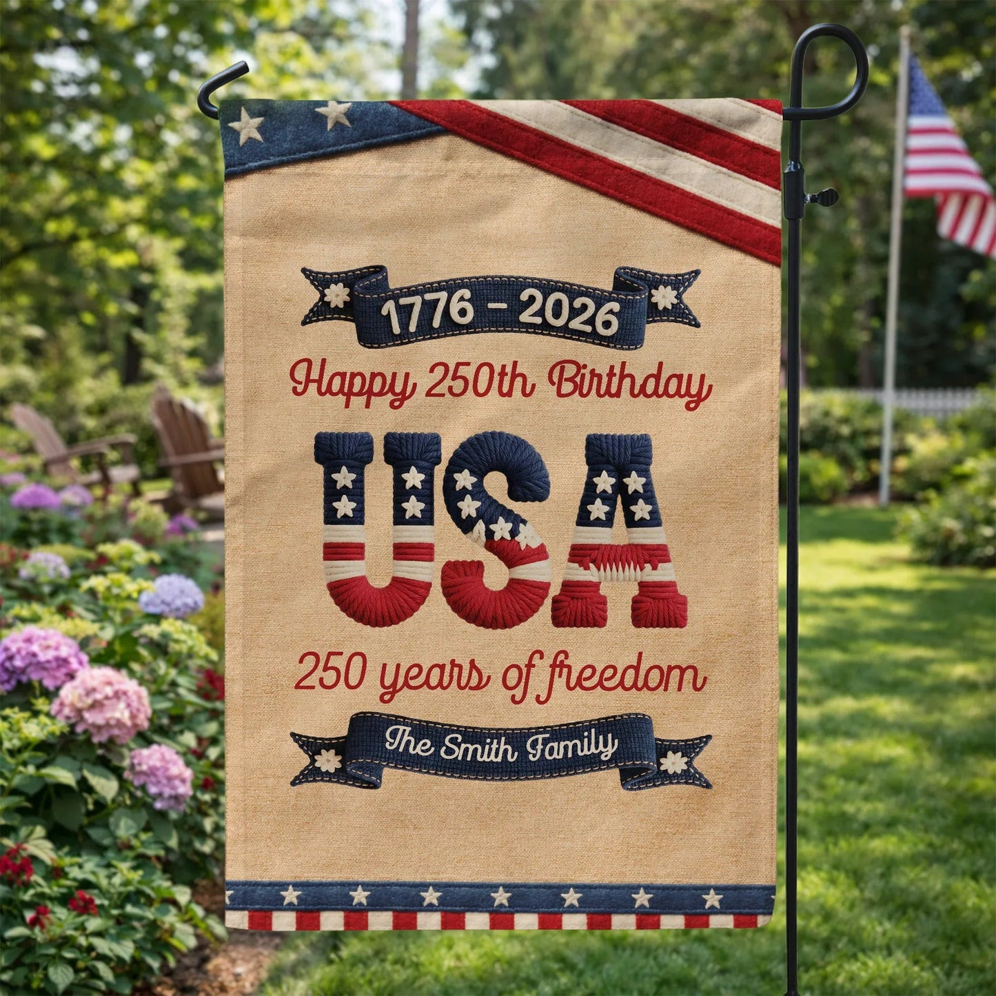 Personalized USA 250th Anniversary Garden Flag, Patriotic Yard Display, Unique Creative Gift for Family