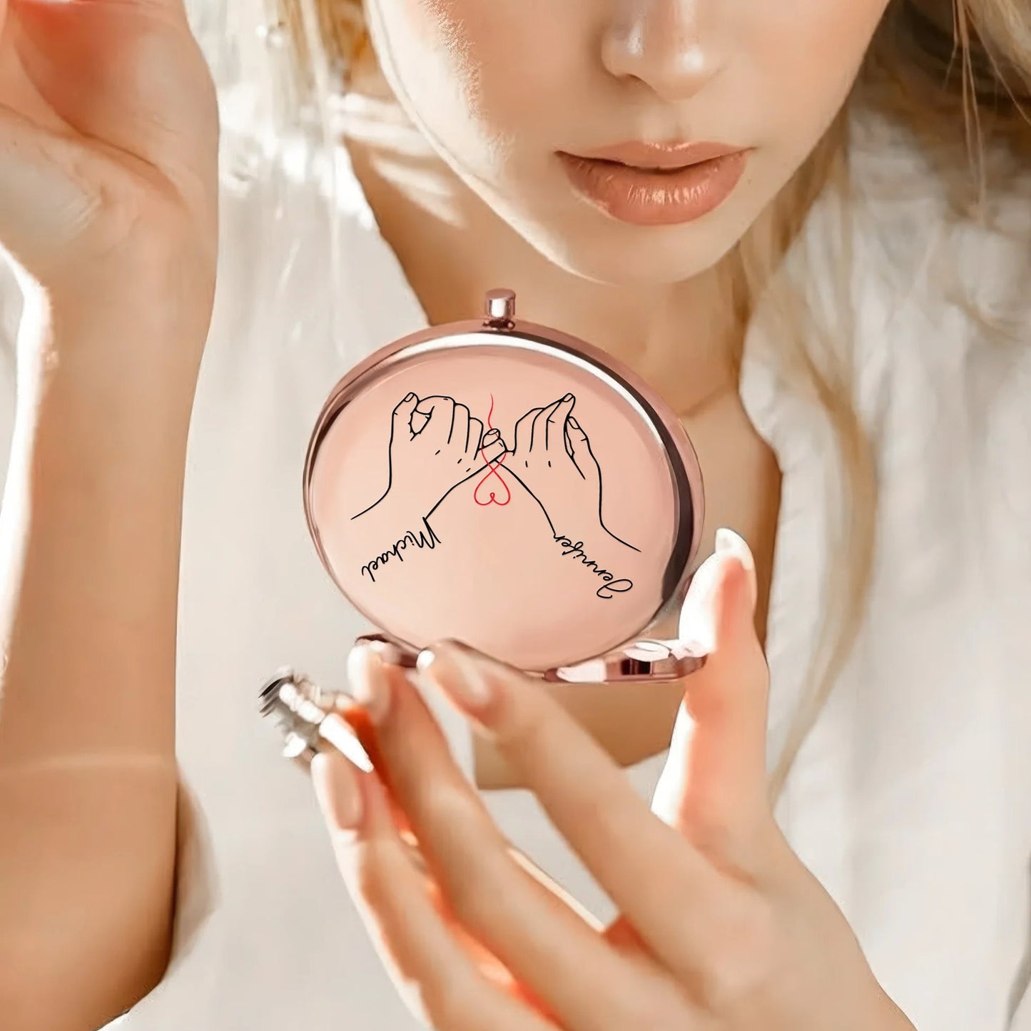 To My Wife Never Forget That I Love You Metal Compact Mirror, Elegant Rose Gold Gift for Her, Sweet Daily Reminder