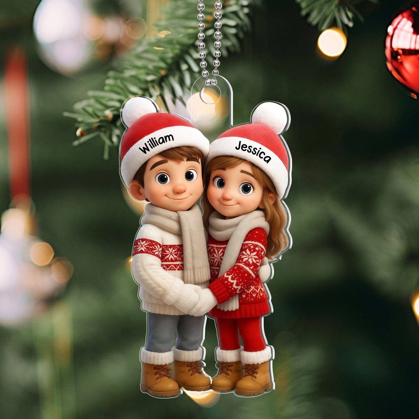 Acrylic Ornament Crystal-Effect Couple in Santa Hats, You & Me We Got This, Christmas Tree Decor, unique gift for couples