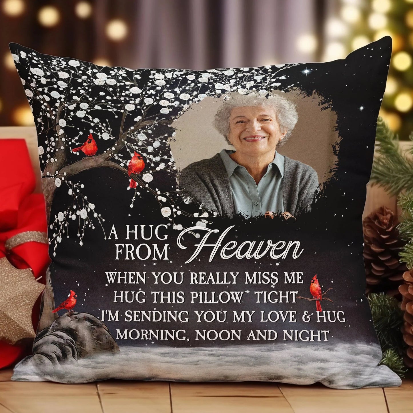 Custom Photo Square Pillow – A Hug From Heaven Memorial Cushion To Hold When You Miss Them, Unique Sympathy Gift & Cozy Room Decor