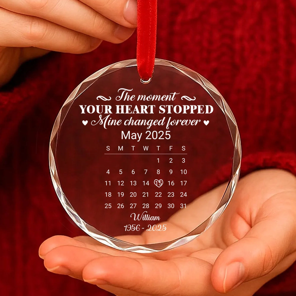 🌟 Eternal Keepsake: Personalized Crystal Calendar Ornament | Engrave Your "Moment The World Stopped" or Beloved's Name & Date