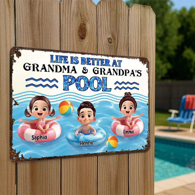 Personalized Iron Pool Sign for Family Poolside Decor