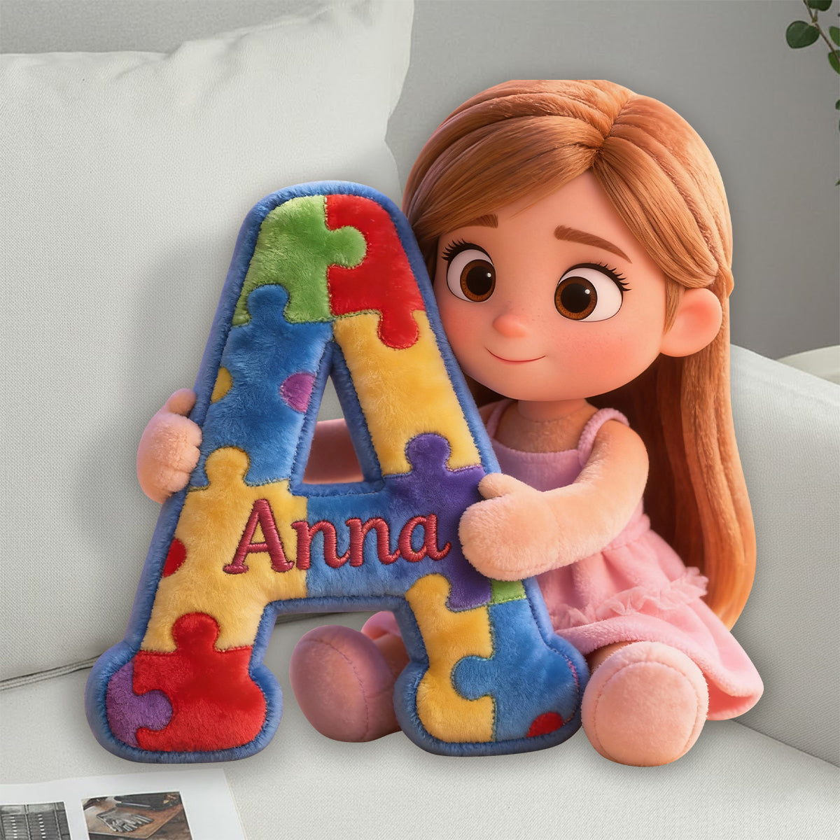 Alphabet Puzzle - Personalized Autism Awareness Faux Fur Shaped Pillow