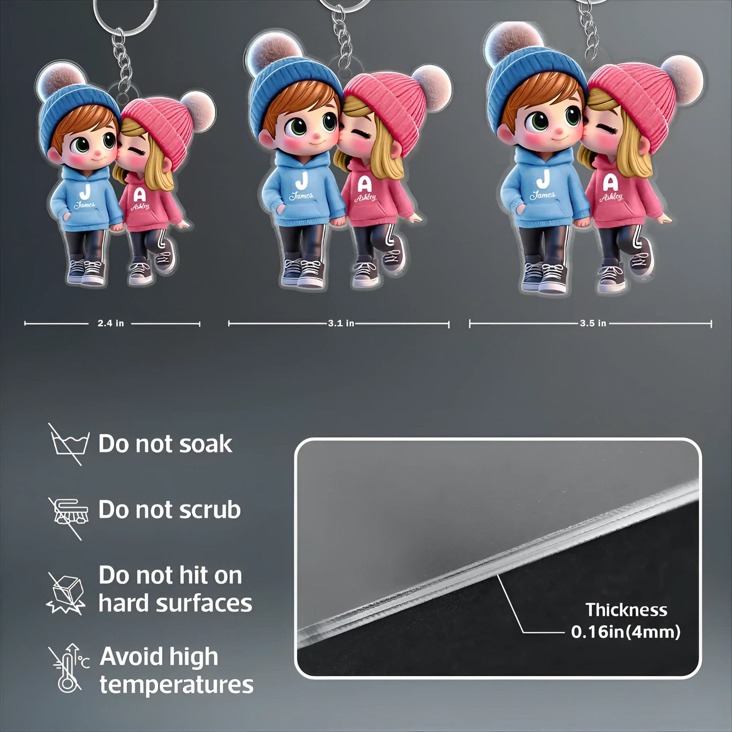 Cute Couple Cartoon Keychain – Capture Your Sweet Moments, Add Custom Names