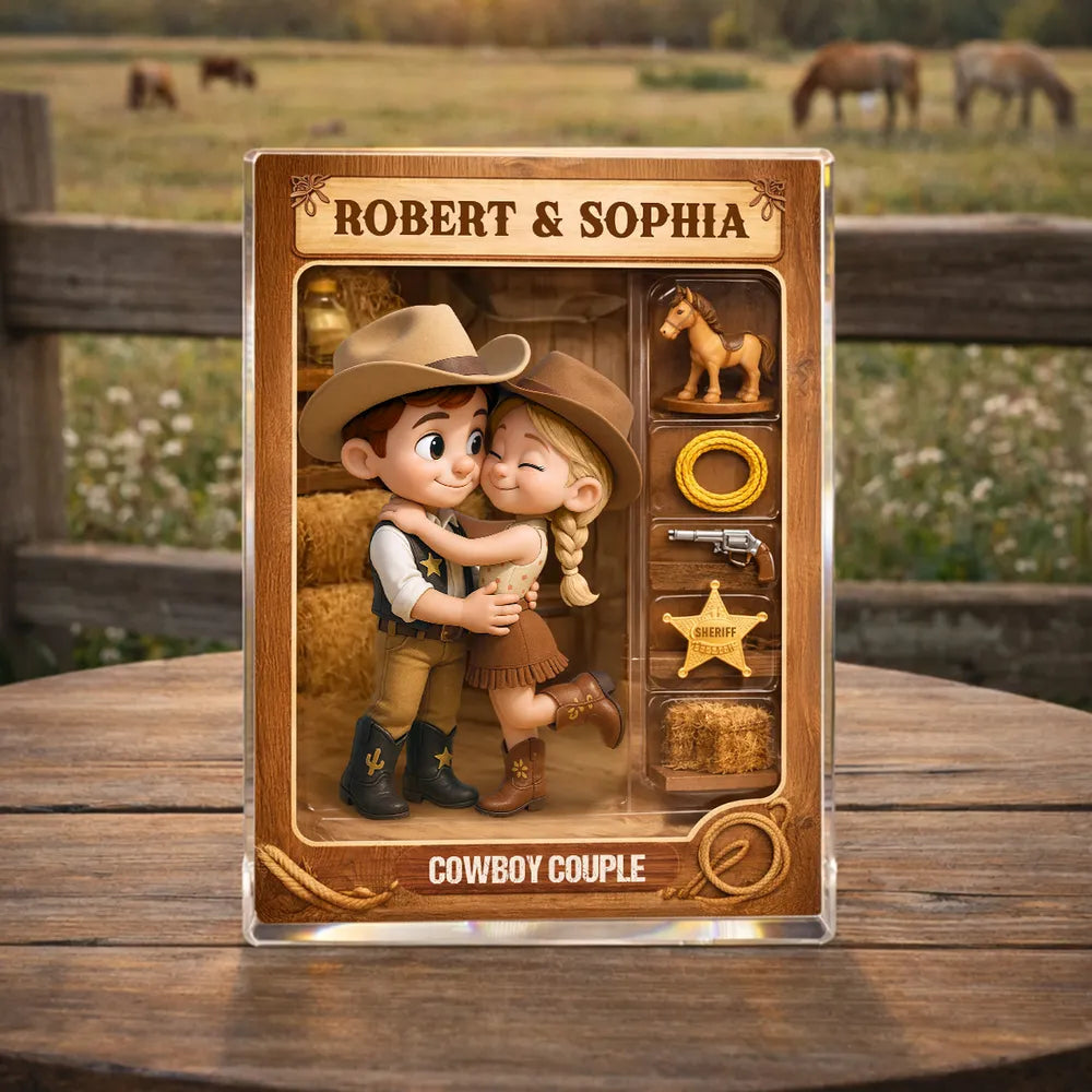 Cowboy Couple Rectangle Acrylic Block Plaque, Western Hugging Couple Keepsake, Unique Gift for Couples for Anniversary