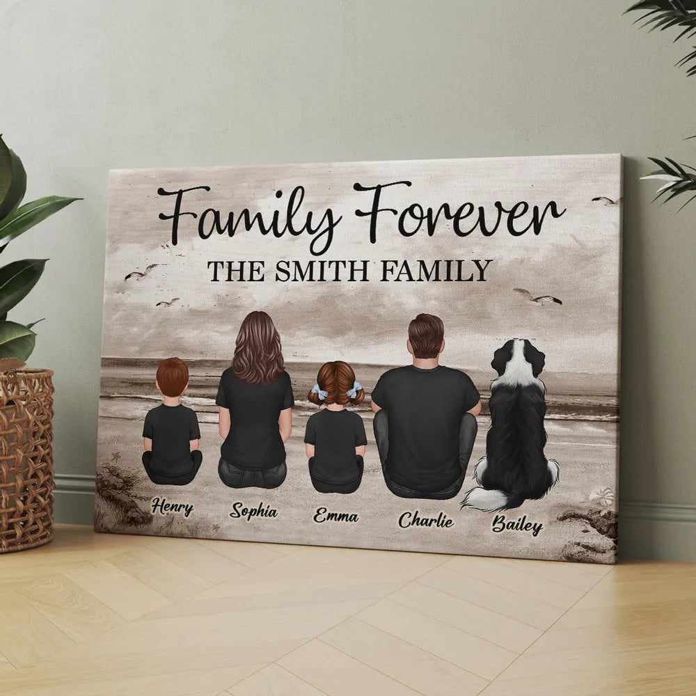 Family Sitting Realistic Beach Landscape - Personalized Canvas, Poster, Keychain, Plaque, Ornament and Pillow, Unique Gift
