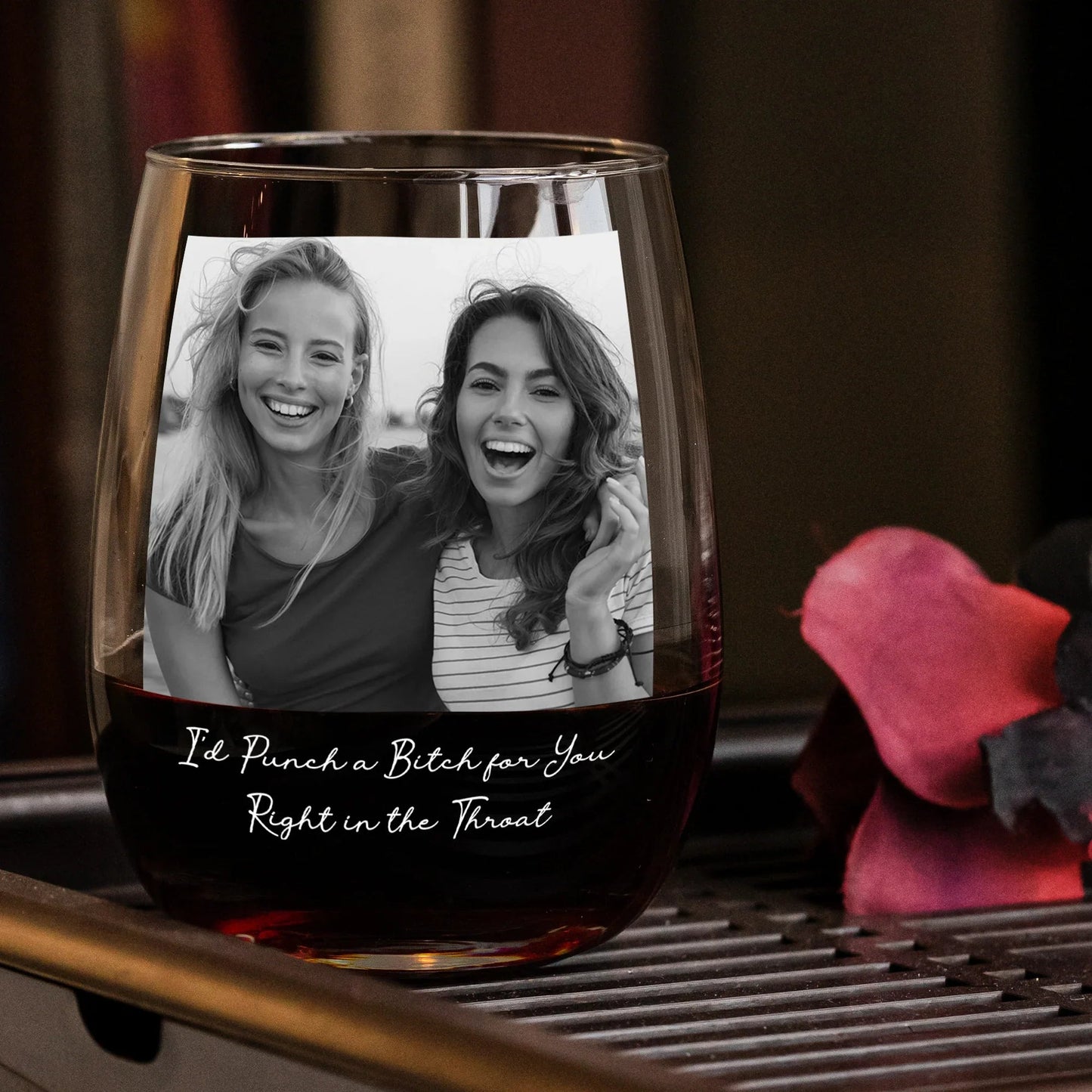 Personalized Best Friend Photo Wine Glass, Funny Friendship Quote Gift for Your Bestie, Unique Custom Keepsake