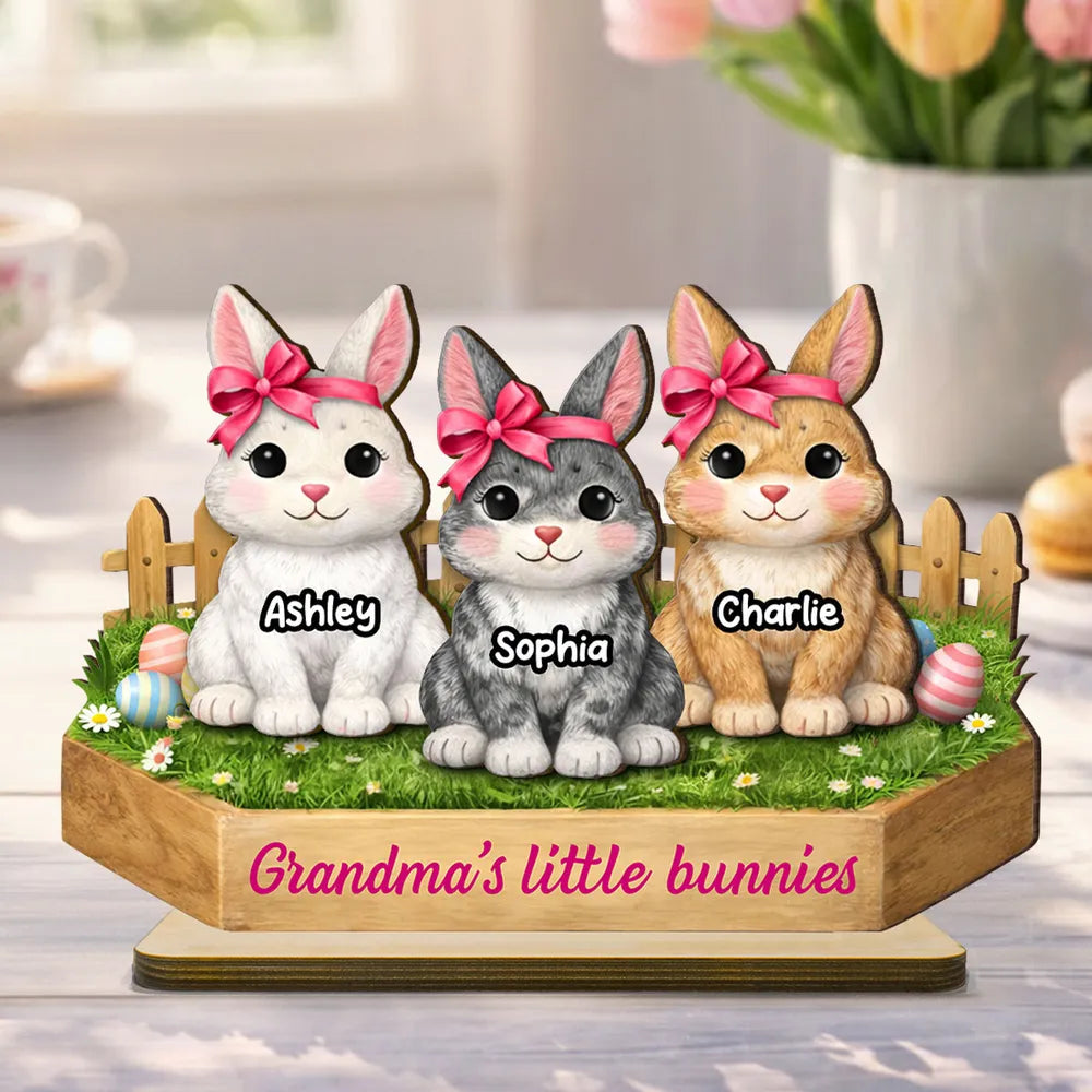 Personalized 2-Layer Wooden Plaque with Cute Bunnies and Grandma's Little Bunnies Message, Sweet Easter Gift for Grandma