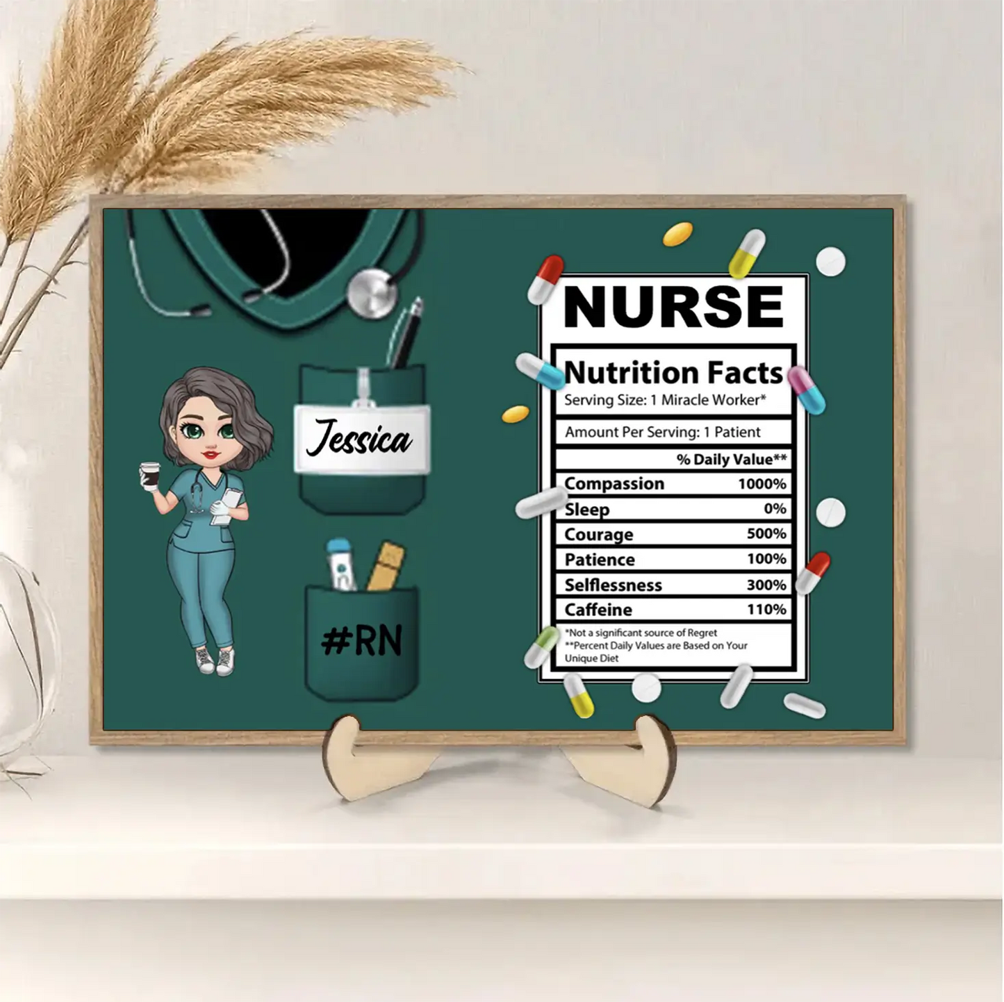 Personalized Nurse Nutrition Facts Cup, Wallet Card, Pillow,Plaque - Perfect Gift for Healthcare Heroes