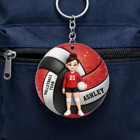 Cute Volleyball Player Acrylic Keychain, Personalized Team Style Charm For Bags & Keys, Sweet Everyday Gift For Her