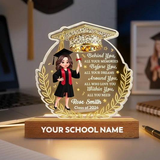 Personalized Block LED Light Plaque Graduation Night Light, Cap & Diploma Design, Cozy Bedside Gift For Graduates