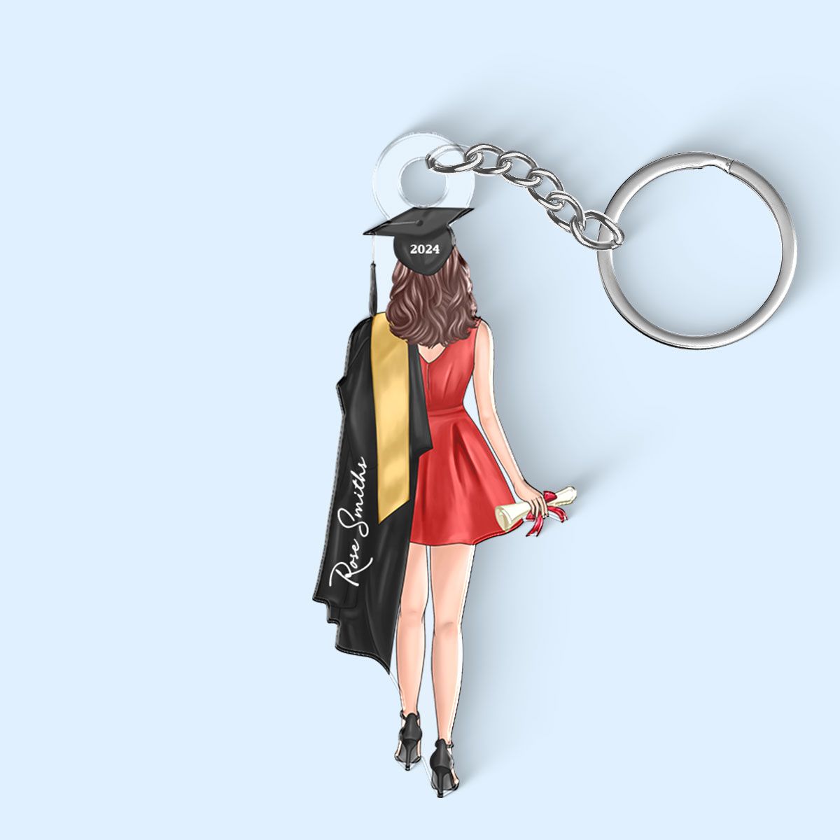 Custom Graduation Keychain with Name & Graduate Figure