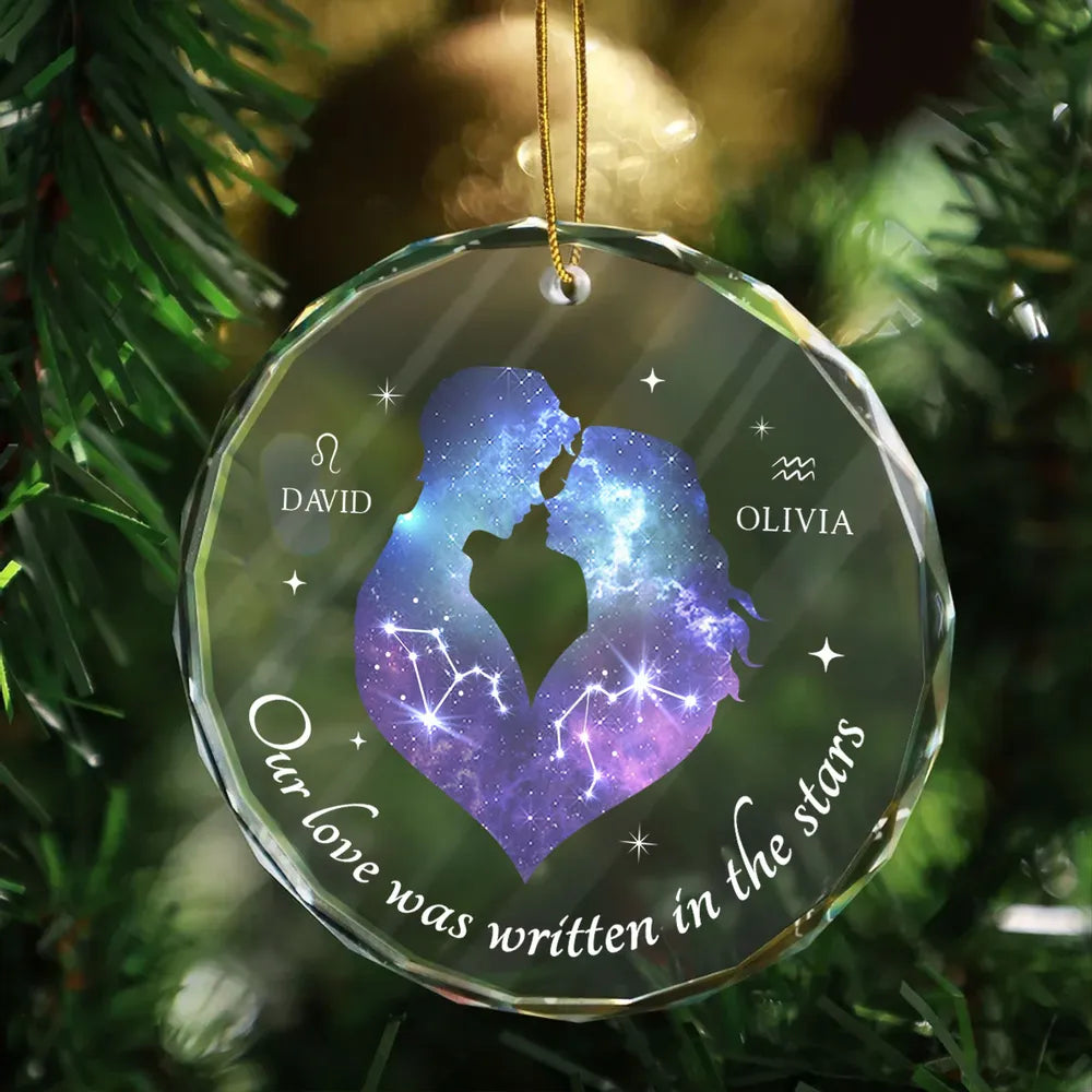 Personalized Zodiac Couple Ornament - "Our Love Was Written in the Stars" Custom Acrylic Plaque, Keychain, or Sign - Romantic Gift for Lovers