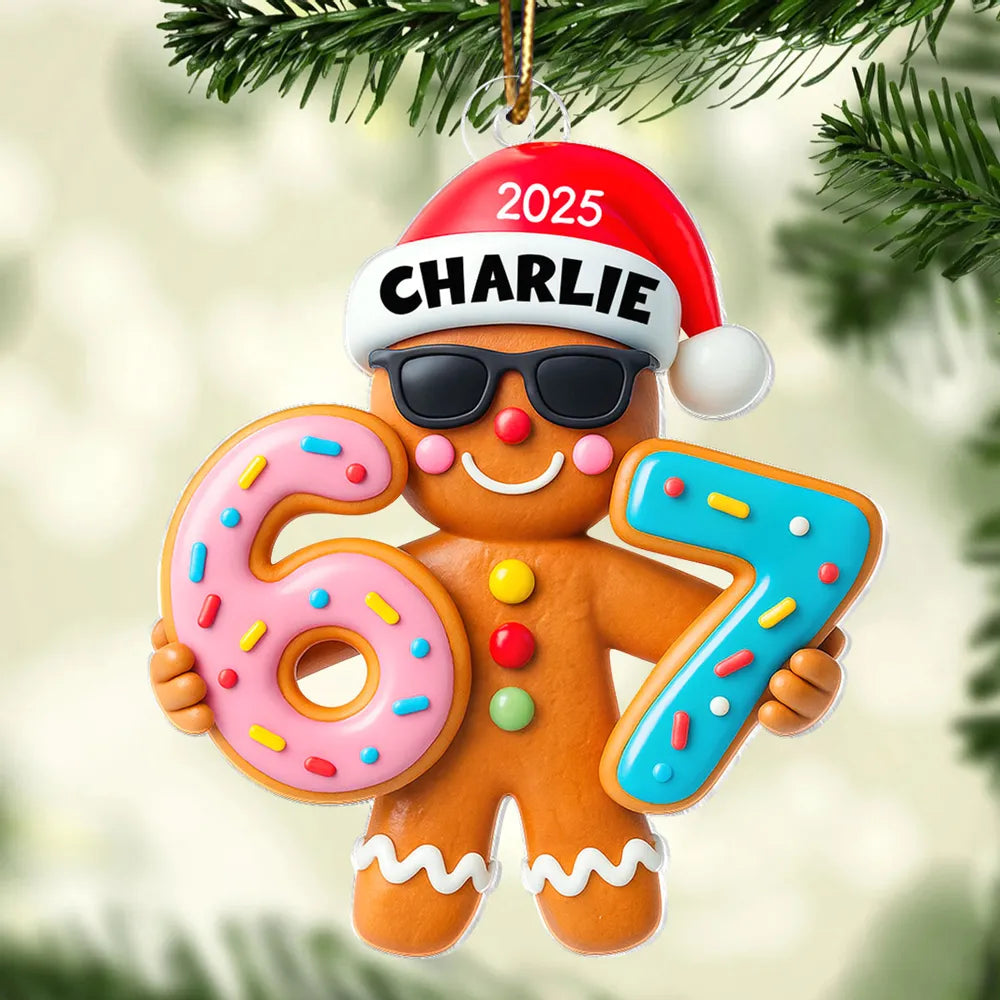Personalized Gingerbread Acrylic Ornament with Trendy Six Seven Design – Cute Christmas Tree Decor & Unique Holiday Gift for Kids