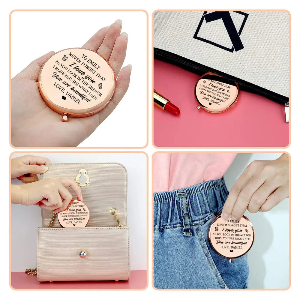 Personalized Metal Compact Mirror with Love Message, Sweet Everyday Reminder, Unique Gift for Her