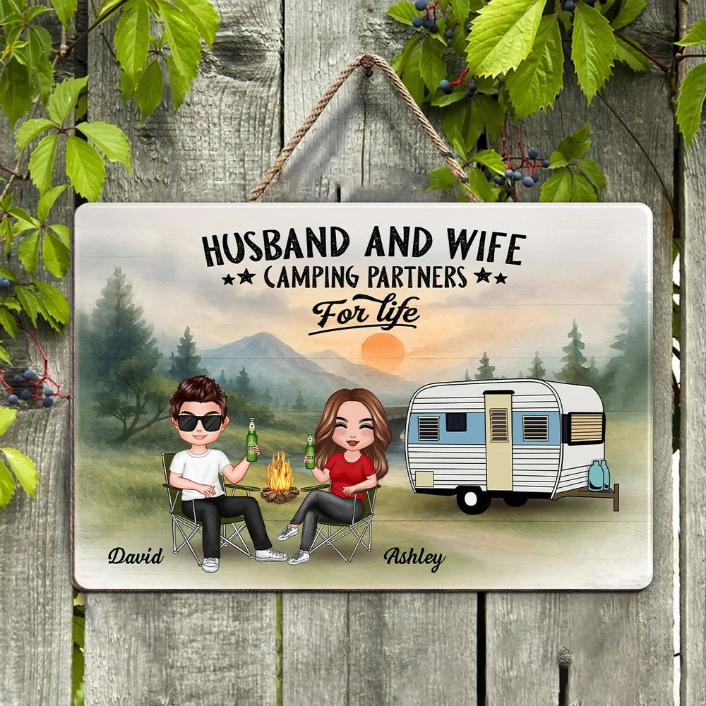 Camping Husband and Wife Custom Wooden Sign – “Family for Life” Personalized Home Decor