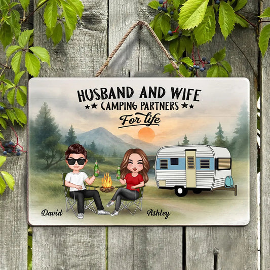 Camping Husband and Wife Custom Wooden Sign – “Family for Life” Personalized Home Decor