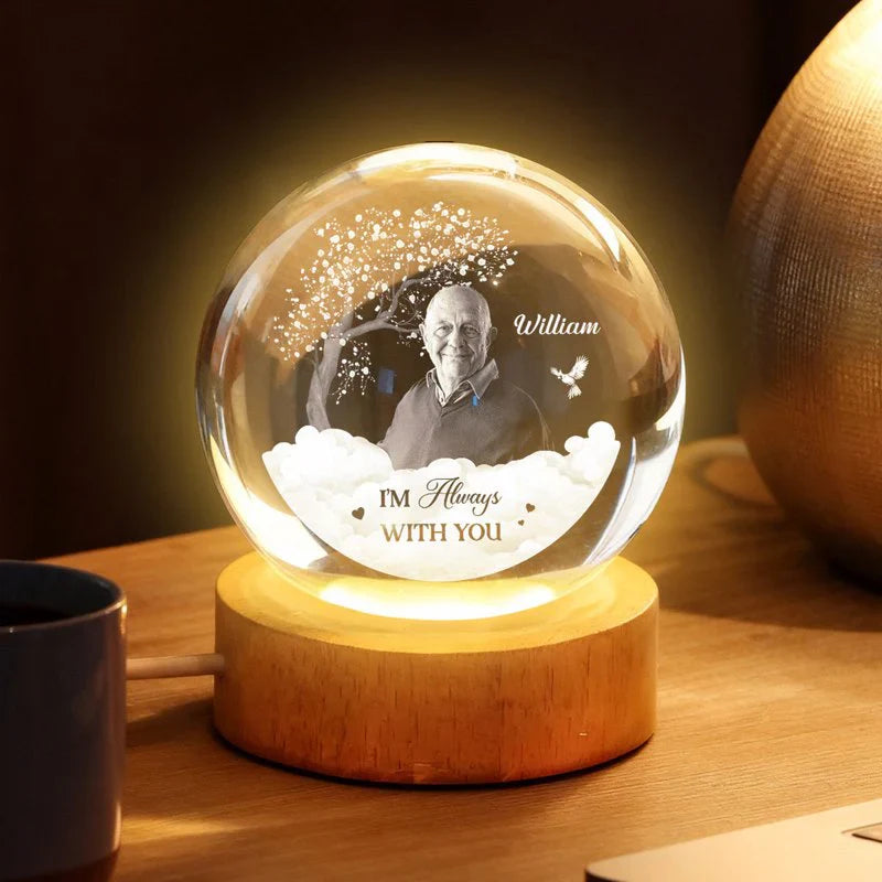 Personalized Memorial Globe Lamp With Photo Style Tribute - Warm Nightstand Glow, Unique Sympathy Gift