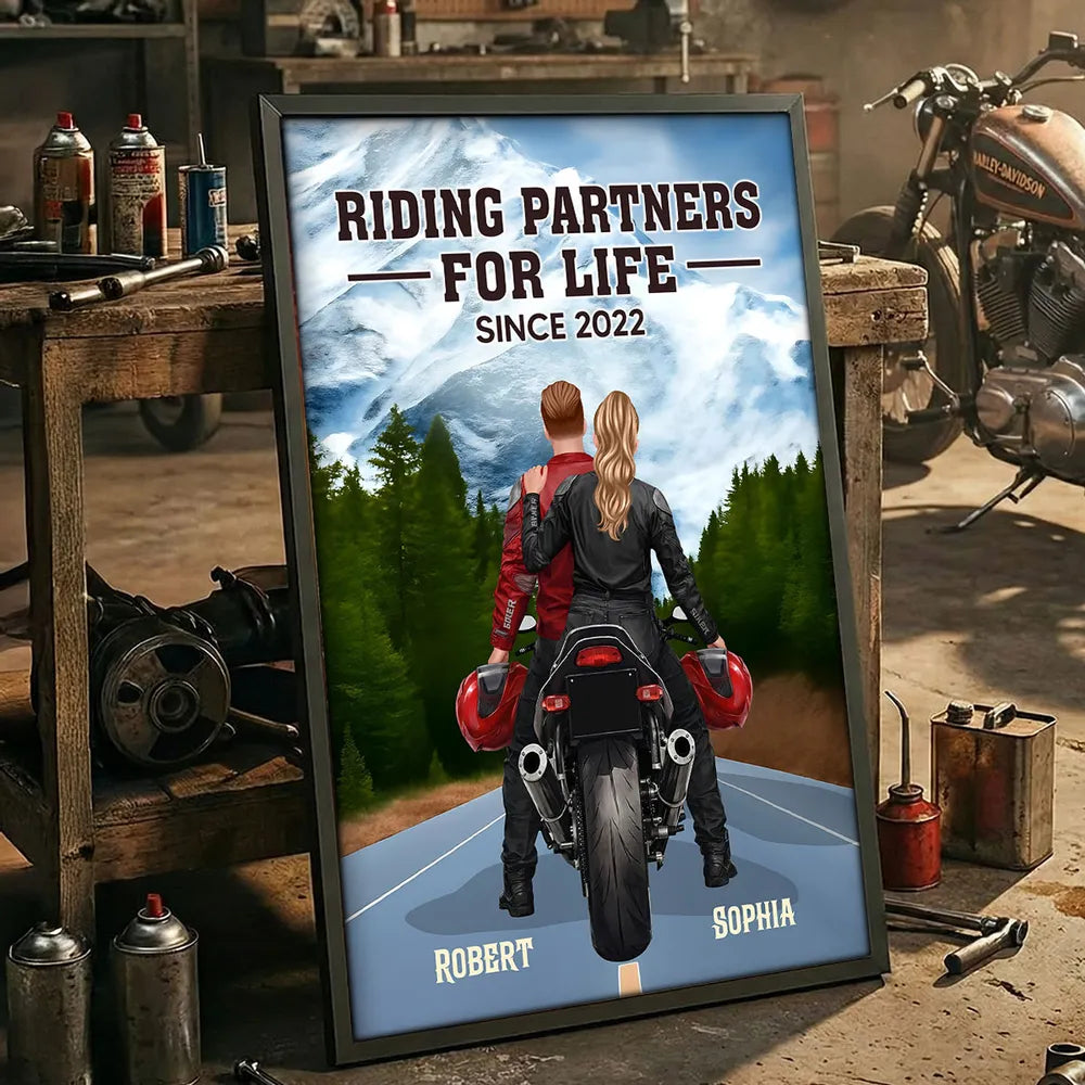 Riding Partners for Life Poster Custom Couple Motorcycle Wall Art for Your Home A Heartwarming Unique Gift
